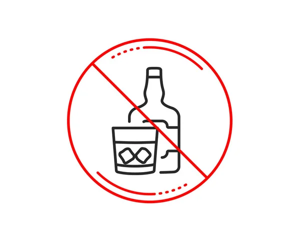 いいえまたは一時停止の標識 アイス キューブ ライン アイコンとウィスキー グラス スコッチ アルコール記号 注意禁止禁止停止記号です アイコン — ストックベクタ