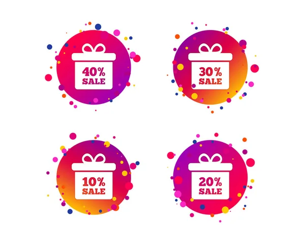 Verkauf Geschenkbox Tag Symbole Rabatt Sonderangebotssymbole Und Verkaufsschilder Gradienten Kreis — Stockvektor