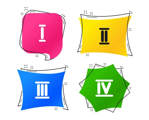 罗马数字图标 3和4位字符 古罗马数字系统 几何彩色标签 带有平面图标的横幅 时尚的设计 — 图库矢量图片