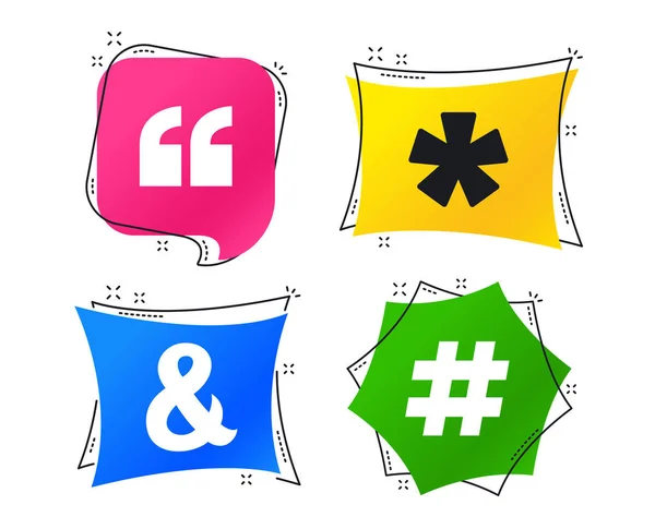 Cita Iconos Asterisco Pie Página Hashtag Redes Sociales Símbolos Ampersand — Vector de stock