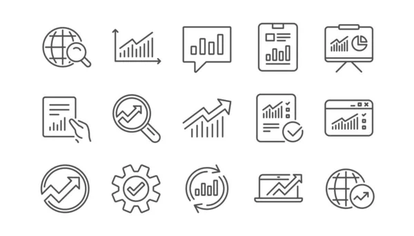 Iconos Línea Análisis Informes Gráficos Gráficos Estadísticas Datos Conjunto Iconos — Vector de stock