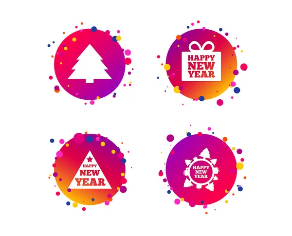 Happy New Year Icon Christmas Trees Signs World Globe Symbol — Stock Vector