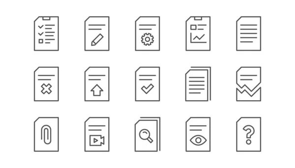 Ícones Linha Documentos Relatório Checklist Arquivo Download Leia Conjunto Ícones — Vetor de Stock