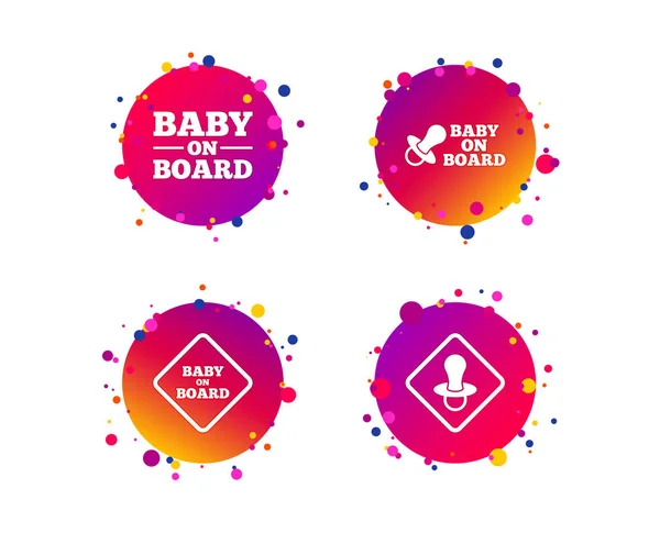 Baby Ombord Ikoner Infant Försiktighet Tecken Bröstvårta Napp Symbol Gradient — Stock vektor