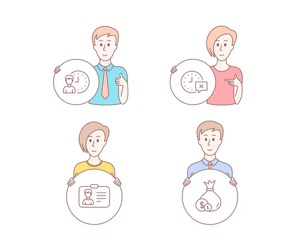 Gente Dibujado Mano Estilo Conjunto Tarjetas Identificación Horas Trabajo Iconos — Vector de stock