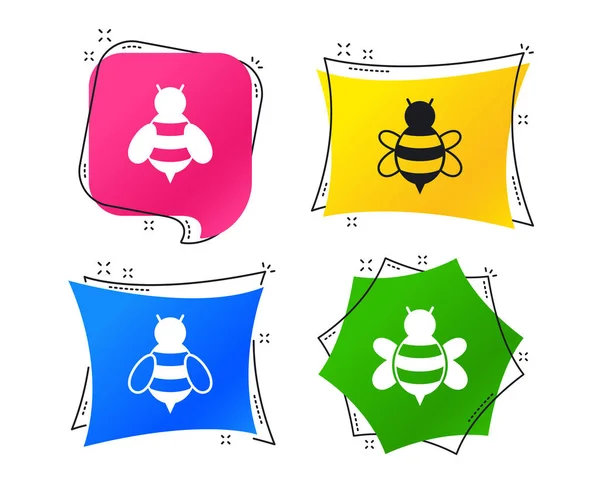 Abejas Miel Iconos Símbolos Abejorros Insectos Voladores Con Signos Picadura — Vector de stock