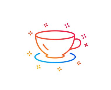 Çay Kupası satırı simgesi. Kahve içmek işareti. Taze içecek sembolü. Degrade tasarım öğeleri. Doğrusal espresso simgesi. Rastgele şekiller. Vektör