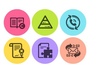 Telif hakkı, çağrı merkezi ve piramit grafik simgeler basit bir set. Strateji, Reddet sertifika ve e-posta işaretleri. Copywriting kitap, geri çekme. İş kümesi. Düz telif hakkı simgesi. Daire düğmesi. Vektör