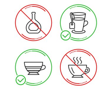 Yapmak veya durdurmak. Konyak şişesi, çay ve Mocha simgeler basit set. Kahve işareti. Brandy alkol, cam kupa, kahve fincanı. Kapuçino. Yiyecek ve içecek ayarlayın. Simge hattı kanyak şişesi var. Ban durmak yasaktır. Vektör