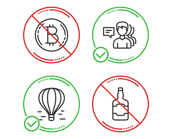 Stop Air Balloon Bitcoin People Icons Simple Set Whiskey Bottle — Stock Vector