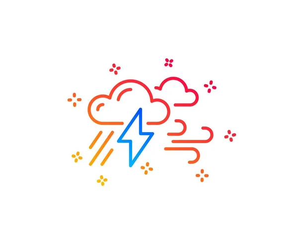 Wolken met regendruppels, bliksem, wind lijn pictogram. Slecht weer teken. Vector — Stockvector