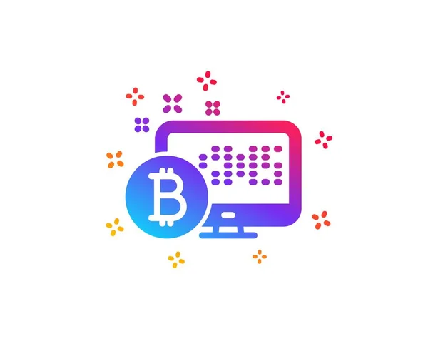 Icono Bitcoin Signo Monitor Criptomoneda Crypto Símbolo Dinero Formas Dinámicas — Vector de stock