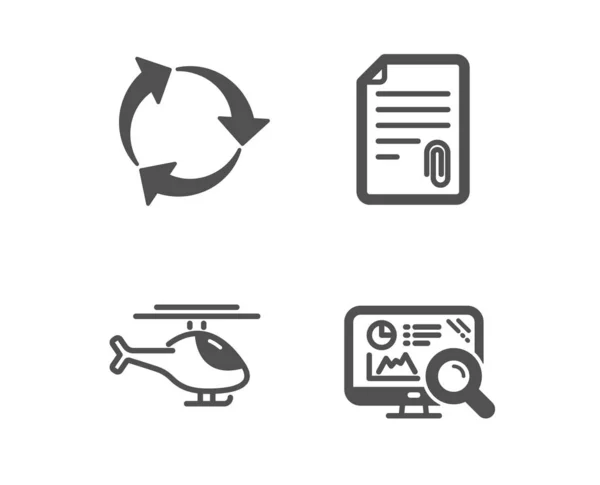 Set Attachment Recycle Helicopter Icons Seo Analytics Sign Attach File — Stock Vector