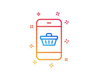 Mobil alışveriş sepeti satırı simgesi. Smartphone Online işareti satın alma. Süpermarket sepet simgesi. Degrade tasarım öğeleri. Doğrusal smartphone satın alma simgesi. Rastgele şekiller. Vektör