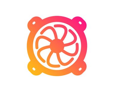 Bilgisayar soğutucu kutsal kişilerin resmi. PC fan bileşeni işareti. Klasik düz stil. Degrade bilgisayar fan kutsal kişilerin resmi. Vektör