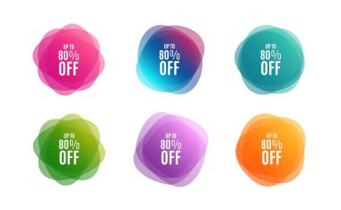 Blur shapes. Up to 80% off Sale. Discount offer price sign. Special offer symbol. Save 80 percentages. Color gradient sale banners. Market tags. Vector clipart
