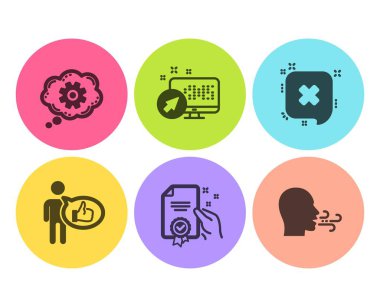 Gibi reddediyorum ve sistem simgeleri basit set Web. Dişli, sertifika ve nefes işaretleri egzersiz. İleti, başparmak yukarı silin. Teknoloji kümesi. Düz Reddet simgesi. Daire düğmesi. Vektör
