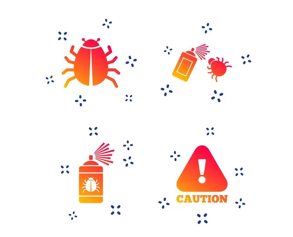 Bug Disinfection Icons Caution Attention Symbol Insect Fumigation Spray Sign — Stock Vector