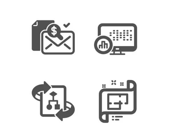 Ensemble Icônes Algorithme Technique Rapport Comptable Statistiques Rapport Panneau Plan — Image vectorielle