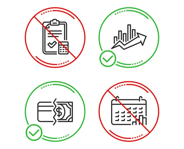 停止したりしないでください 会計チェックリスト 支払い方法 成長グラフのアイコンをシンプルな設定 カレンダー グラフ記号 クレジット カード販売図 年次報告書金融のセット ベクトル — ストックベクタ