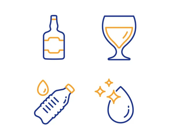 Whiskey Flasche Wasserflasche Und Weinglas Symbole Einfaches Set Wassertropfzeichen Schottischer — Stockvektor