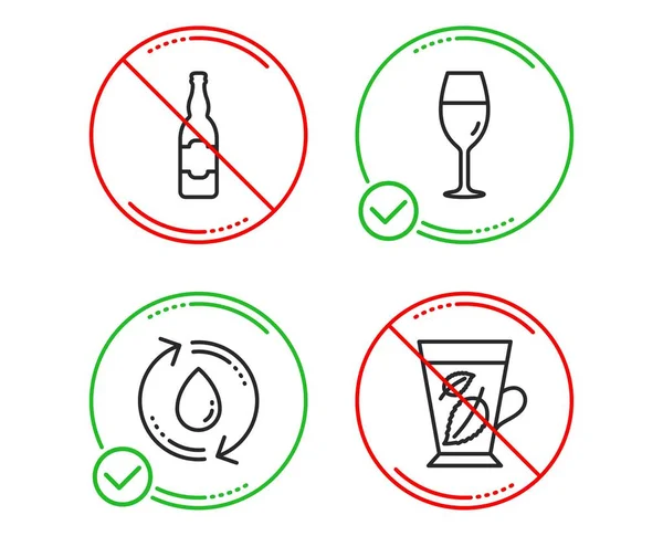 停止したりしないでください ビール瓶とワイングラスのアイコンをシンプルな設定を補充します ミントの葉サイン アクア クラフト ビール ブルゴーニュのガラスをリサイクルしてください ハッカの葉 食べ物と飲み物のセット ラインは — ストックベクタ