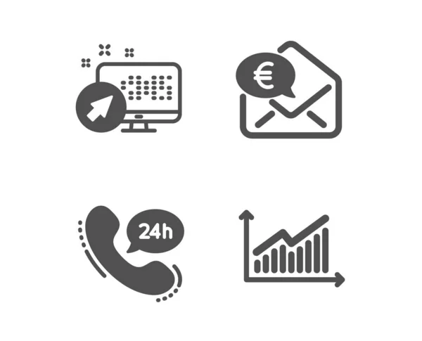 Conjunto Servicio 24H Euro Dinero Iconos Del Sistema Web Signo — Vector de stock