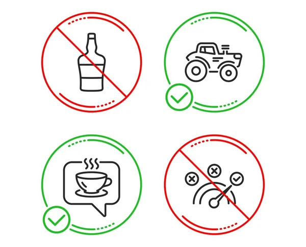 Stop Scotch Bottle Coffee Tractor Icons Simple Set Correct Answer — Stock Vector