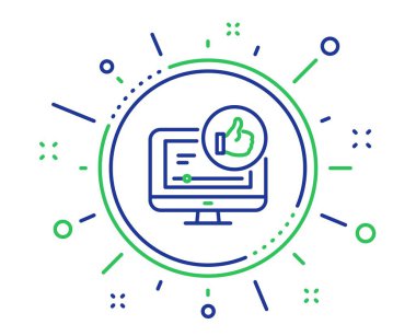 Video satırı simgesi gibi. Başparmak işaret yukarıya. Olumlu geribildirim, sosyal medya simge. Kalite tasarım öğeleri. Teknoloji video düğmesi gibi. Düzenlenebilir inme. Vektör