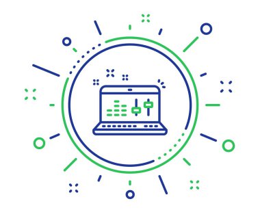 Ses onay satırı simgesi. DJ denetleyici işareti. Dizüstü sembol müzik uygulaması. Kalite tasarım elemanları. Teknoloji ses kontrol düğmesi. Düzenlenebilir kontur. Vektör