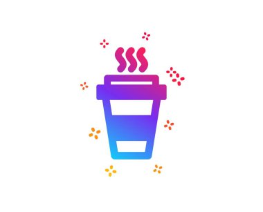 Paket kahve fincan simgesi. Sıcak içecek işareti. Paket sembolü. Dinamik şekiller. Degrade tasarım paket simgesi. Klasik tarzda. Vektör