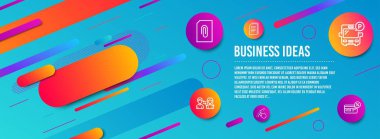 Üstbilgi başlığı. Kopyalama dosyaları, yukarı kaydırın ve Insanlar iletişim simgeleri basit set. Otobüs Park, ek ve Cashback işaretler. Belgeleri kopyalama, dokunma. İş seti. Satır kopyalama dosyaları simgesi. Vektör