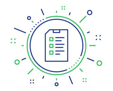 Denetim listesi belge satırı simgesi. Bilgi dosyası işareti. Kağıt sayfa kavramı sembolü. Kalite tasarım elemanları. Teknoloji kontrol listesi düğmesi. Düzenlenebilir kontur. Vektör