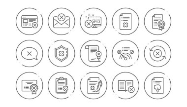 Satır simgelerini reddet. Reddet, Iptal et ve sevme. Doğrusal simge kümesini onaylamaz. Simge ile satır düğmeleri. Düzenlenebilir kontur. Vektör