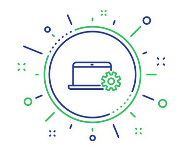 Dizüstü bilgisayar simgesi. Defter hizmeti işareti. Taşınabilir kişisel bilgisayar sembolü. Kalite tasarım elemanları. Teknoloji dizüstü hizmeti düğmesi. Düzenlenebilir kontur. Vektör