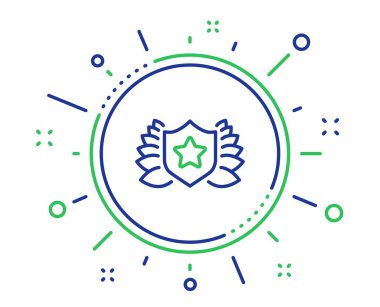 Ödül kalkanı hattı simgesi. Defne çelenk sembolü. Laureate işareti. Kalite tasarım elemanları. Teknoloji Ödülü sahibi düğme. Düzenlenebilir kontur. Vektör