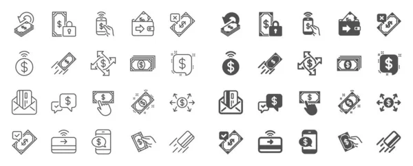 Zahlungs Brieftasche Linie Symbole Set Von Akzeptieren Geldüberweisung Zahlen Mit — Stockvektor