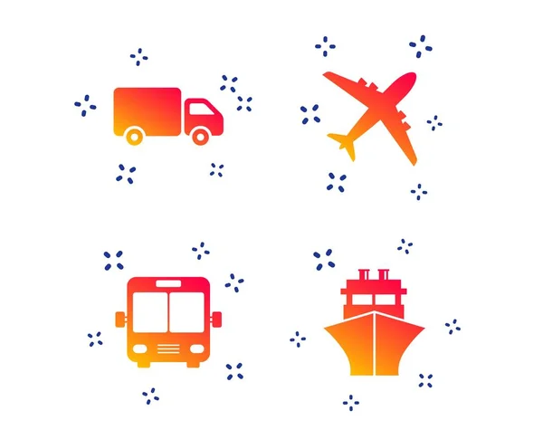 Ikony Přenosu Auto Letadlo Veřejná Autobusová Lodní Znamení Symbol Dodací — Stockový vektor