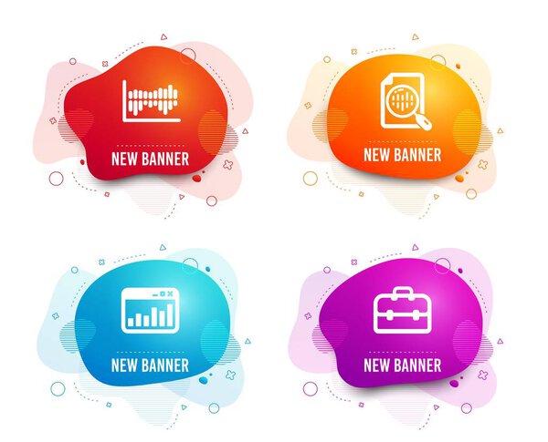 Liquid badges. Set of Analytics chart, Marketing statistics and Column diagram icons. Portfolio sign. Report analysis, Web analytics, Sale statistics. Business case.  Gradient analytics chart icon