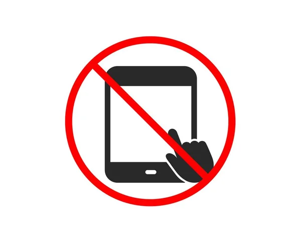 不或停止 平板电脑 带有手动光标符号的移动设备 触摸屏小工具符号 禁止禁止停止符号 没有平板电脑 — 图库矢量图片