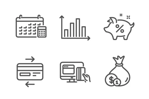 Calendrier Paiement Ligne Icônes Carte Crédit Ensemble Simple Diagramme Graphique — Image vectorielle