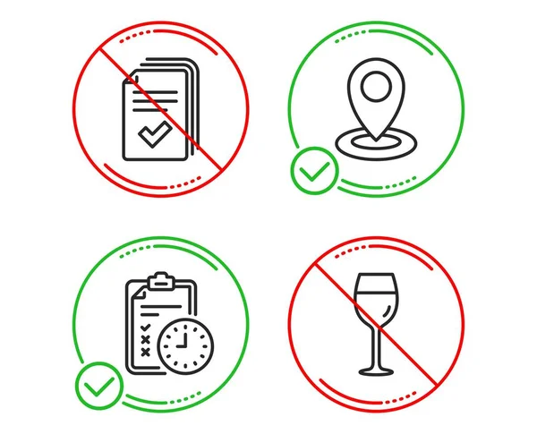 Stop Exam Time Handout Location Icons Simple Set Wine Glass — Stock Vector