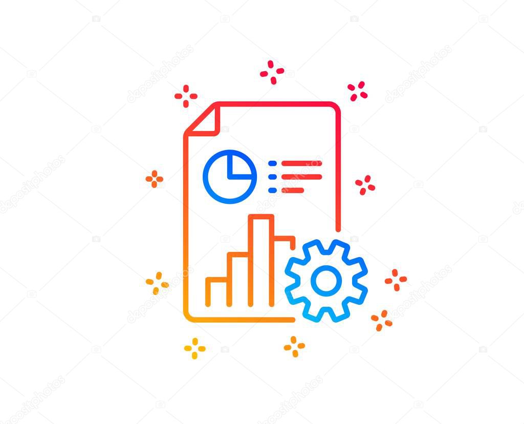 Report line icon. Column graph, pie chart sign. Market analytics symbol. Gradient design elements. Linear report icon. Random shapes. Vector
