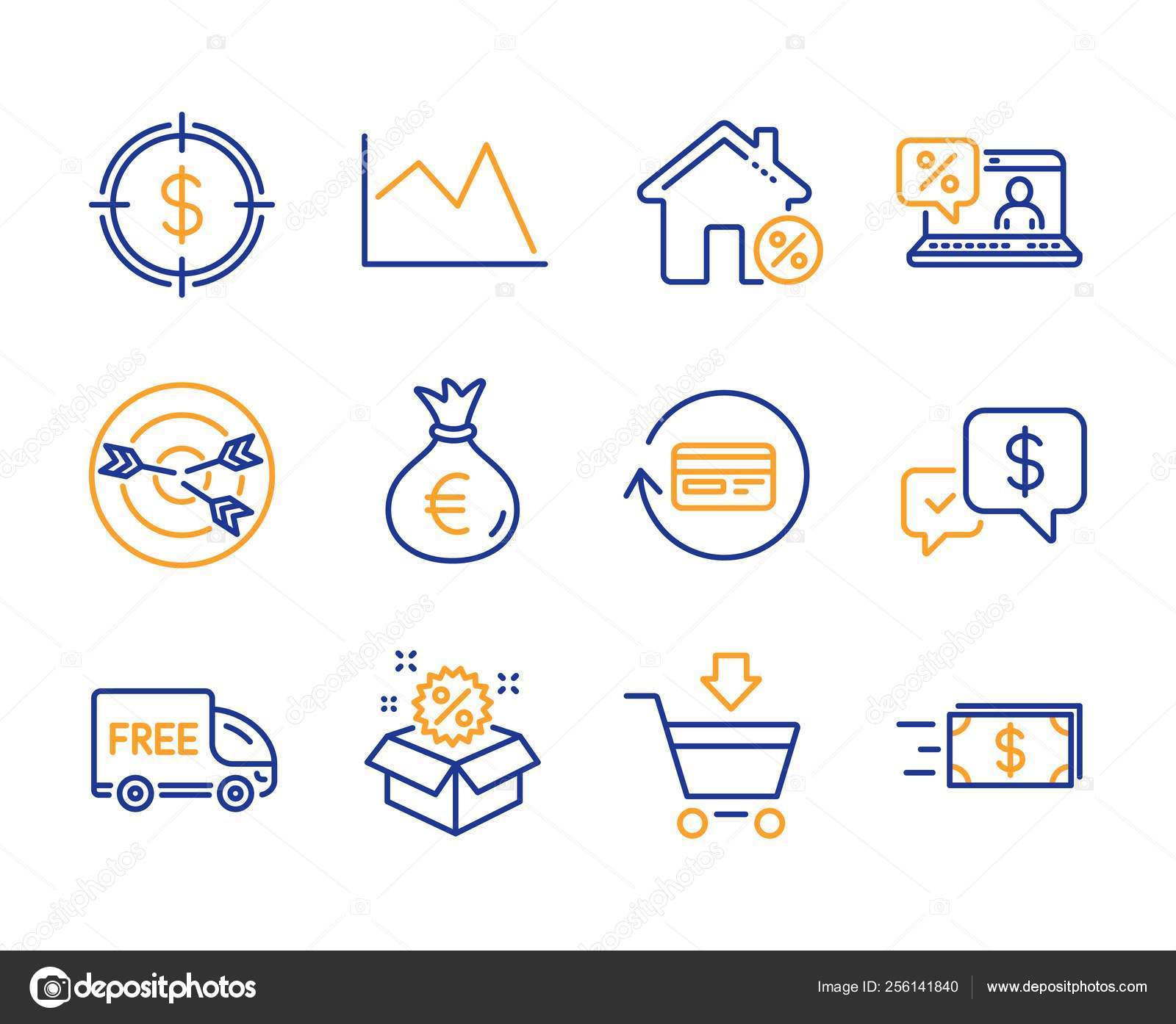 아이콘 간단한 합니다 온라인 온라인 타겟팅 꺾은선형 수수료 아이콘입니다 화려한 스톡 벡터 - ©Blankstock 256141840