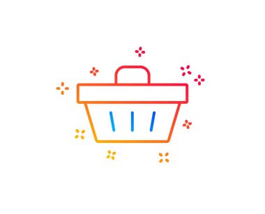 Alışveriş sepeti çizgi simgesi. Online satın alma işareti. Süpermarket sepeti sembolü. Degrade tasarım elemanları. Doğrusal alışveriş sepeti simgesi. Rastgele şekiller. Vektör