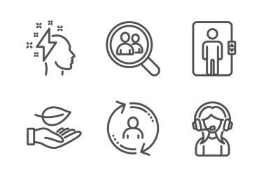 Kullanıcı bilgisi, arama çalışanları ve beyin fırtınası simgeleri basit bir set. Yaprak, Asansör ve destek işaretleri. Güncelleme profili, personel analizi. İnsanlar ayarlandı. Satır Kullanıcı bilgisi simgesi. Düzenlenebilir kontur. Vektör