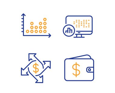 Ödeme değişimi, Dot Plot ve rapor istatistik simgeleri ayarlayın. Dolar cüzdan işareti. Vektör
