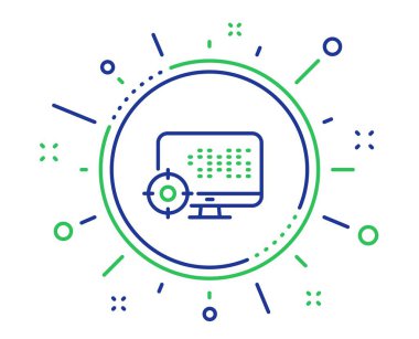 SEO bilgisayar hattı simgesi. Arama motoru optimizasyonu işareti. Hedef sembolü. Kalite tasarım elemanları. Teknoloji SEO düğmesi. Düzenlenebilir kontur. Vektör