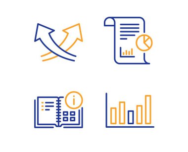 Kesişme okları, talimat bilgisi ve rapor simgeleri basit ayarlayın. Sütun grafik işareti. Değişim, proje, Iş analizi. Finansal grafik. Bilim seti. Doğrusal kesişme okları simgesi. Vektör