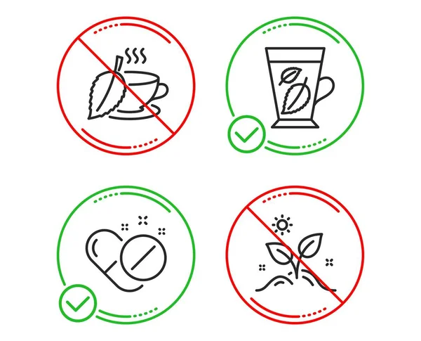 Stop Mint Tea Mint Leaves Medical Pills Icons Simple Set — Stock Vector